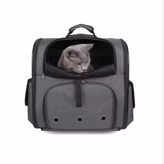 Custom Logo Blue Foldable Portable Pet Carrier Trolley Backpack