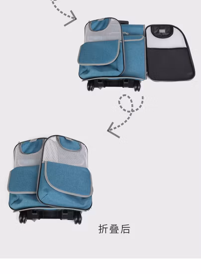 Mochila portátil plegable azul con carrito para mascotas con logotipo personalizado